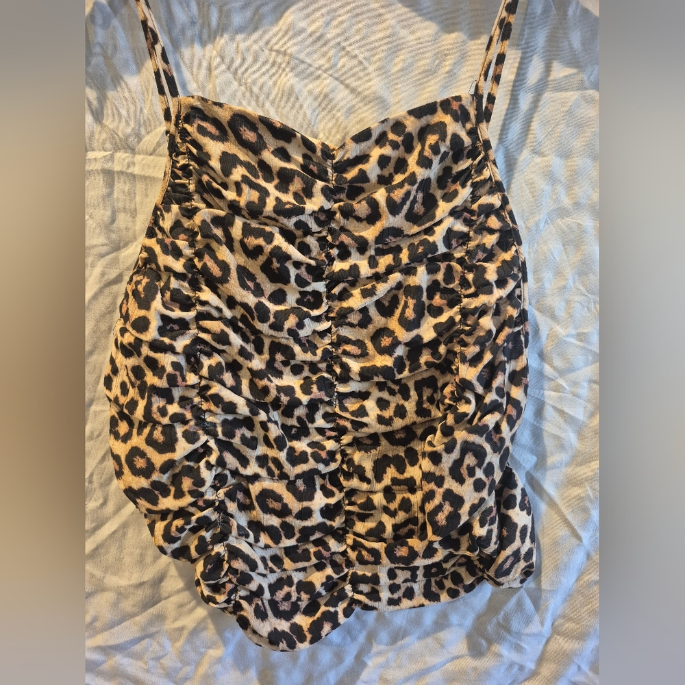 H&M Leopard-Print Ruched Cami in Tan and Black. NEW NEVER WORN